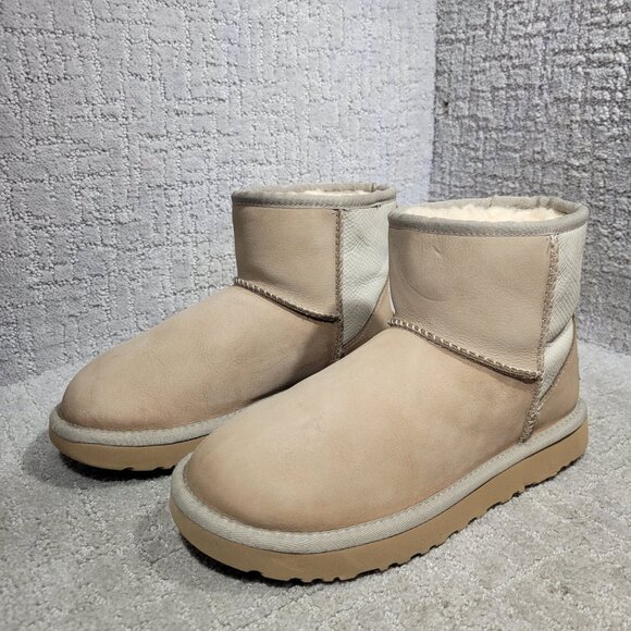 UGG Classic Mini Snake II Women's Size 7 US Beige Leather Lined Boots 1017914 - Picture 6 of 11